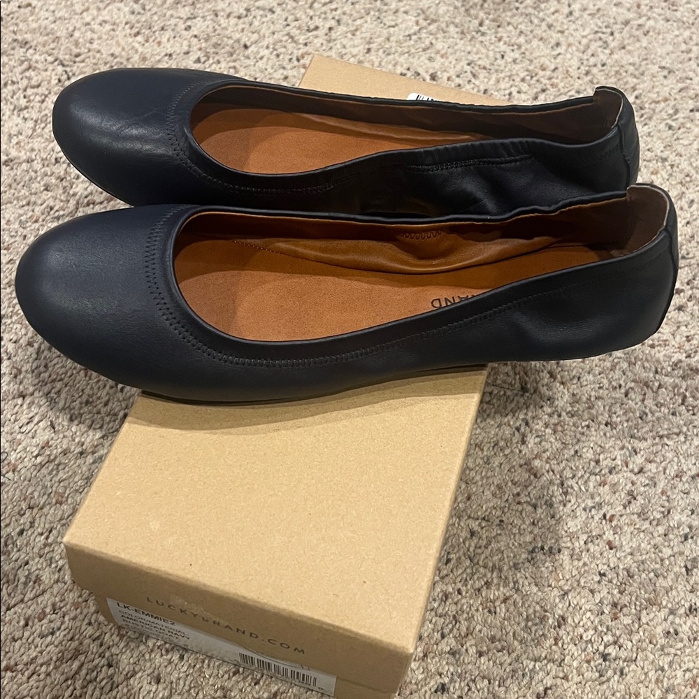 Lucky Brand Women's Dark Navy Leather Ballet Flats - Picture 3 of 6